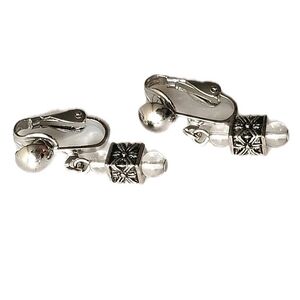 Vintage Silver Tone Beaded Dangly Clip On Earrings